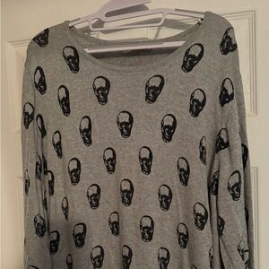 Philosophy Gray Sweater with Black Skull Pattern